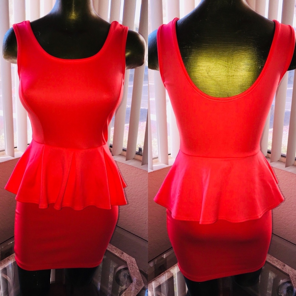 ALT. B Day-Glo NEON Orange PEPLUM Bodycon DRESS S